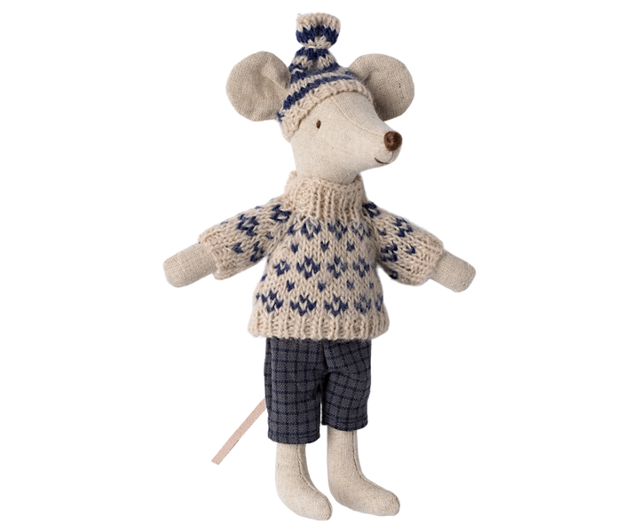 Maileg Blue Winter Mouse with Ski Set – Dad