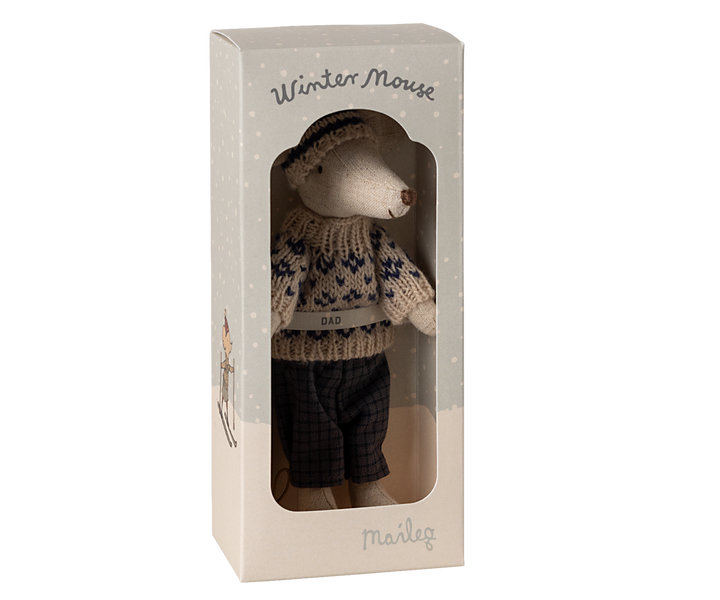 Maileg Blue Winter Mouse with Ski Set – Dad