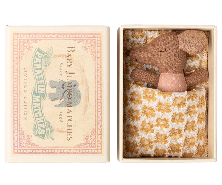 Maileg Sleepy Wakey Baby Mouse in Matchbox – Rose (2025)