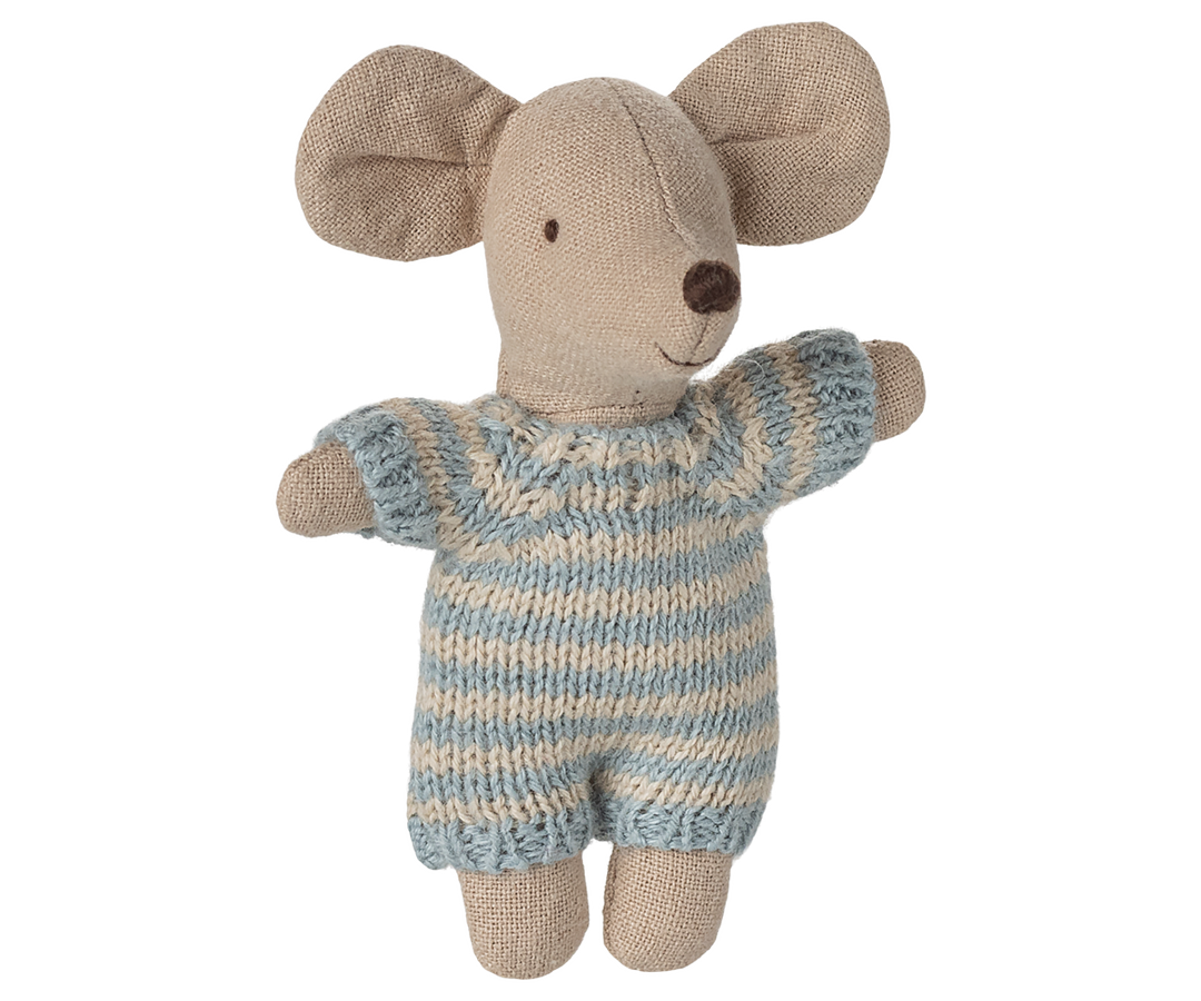 Maileg Baby Mouse in Carry Cot – Blue