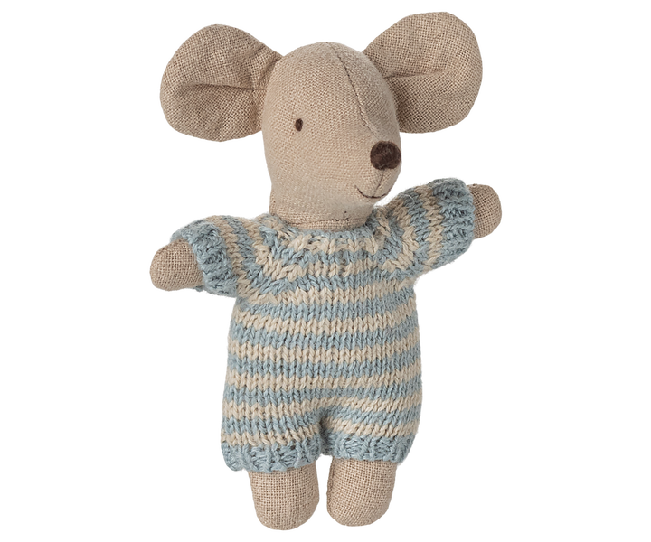 Maileg Baby Mouse in Carry Cot – Blue