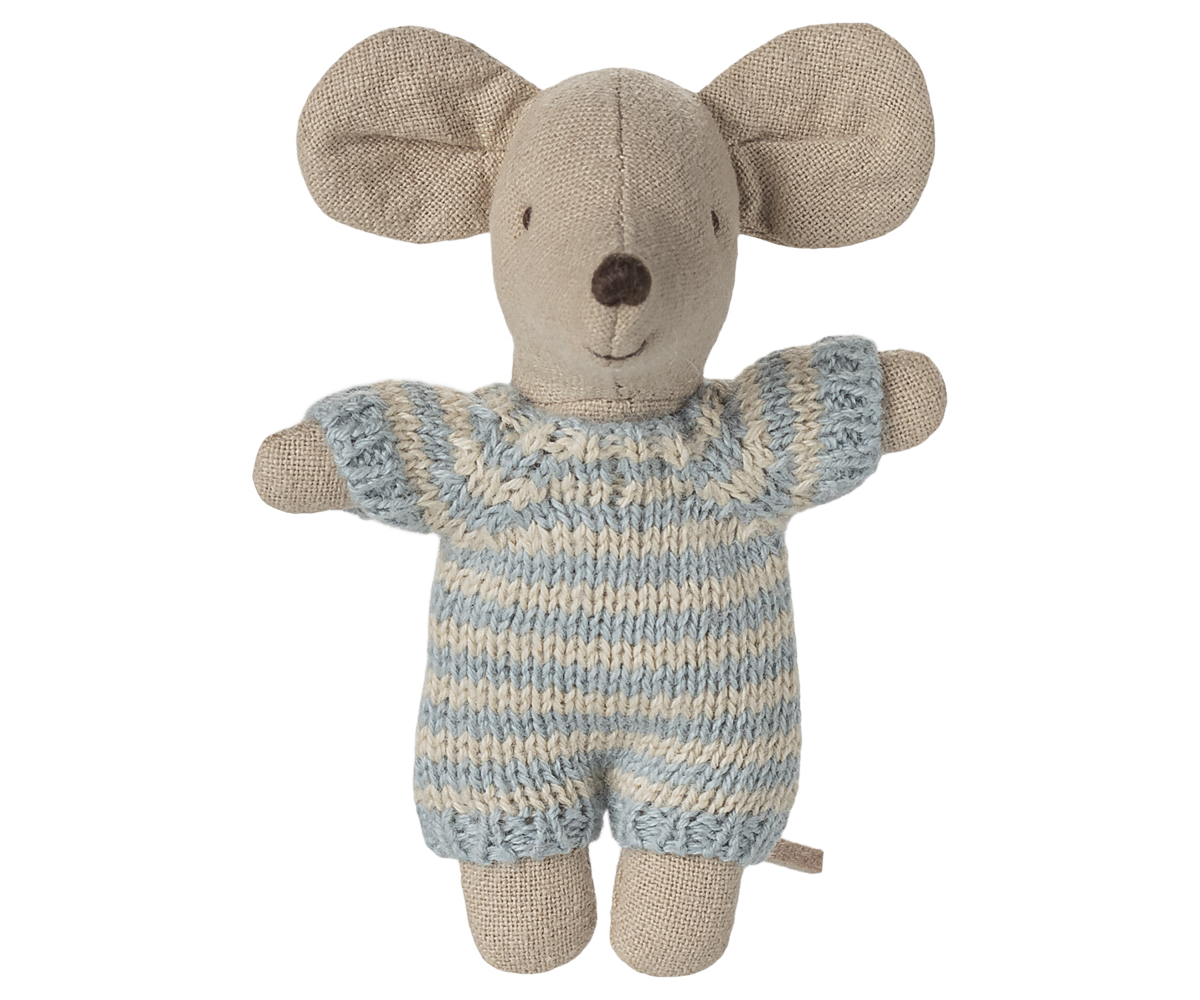 Maileg Baby Mouse in Carry Cot – Blue