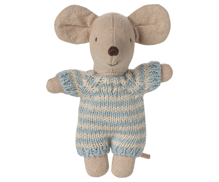 Maileg Baby Mouse in Carry Cot – Blue