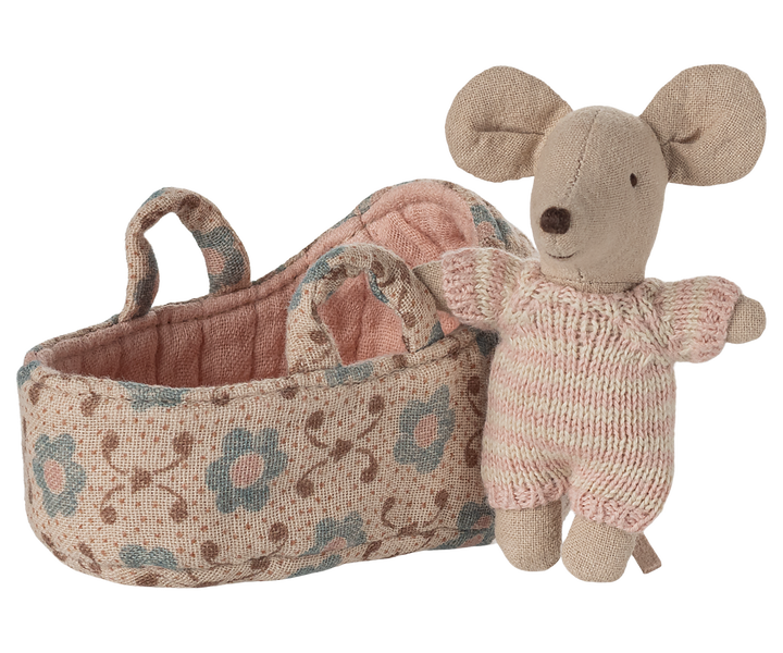Maileg Baby Mouse in Carry Cot – Rose