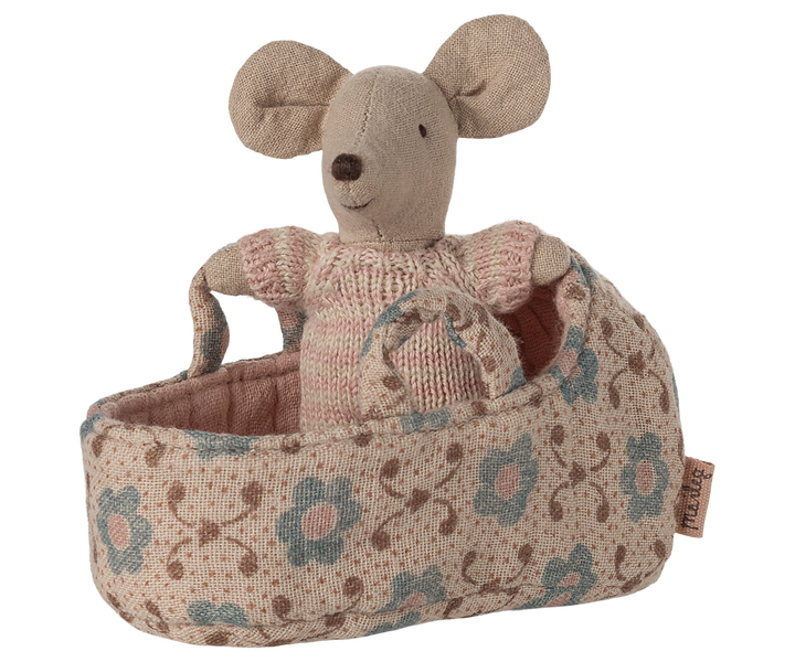 Maileg Baby Mouse in Carry Cot – Rose