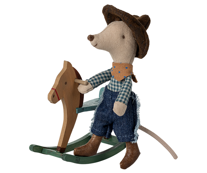 Maileg Cowboy Mouse on Rocking Horse – Little Brother