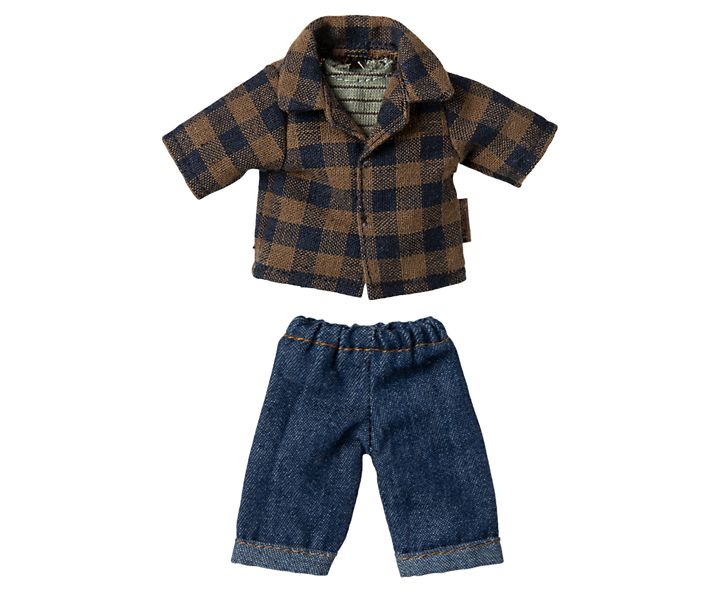 Maileg Brown Checked Shirt &amp; Pants– Dad Mouse