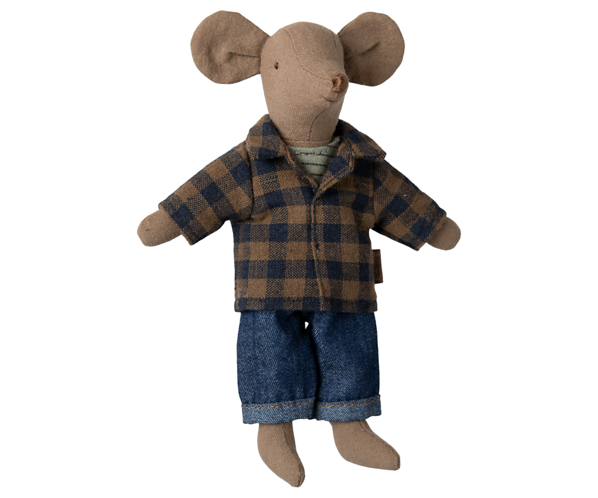 Maileg Brown Checked Shirt & Pants– Dad Mouse