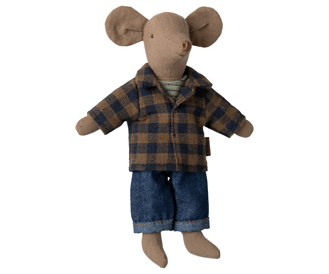 Maileg Brown Checked Shirt &amp; Pants– Dad Mouse