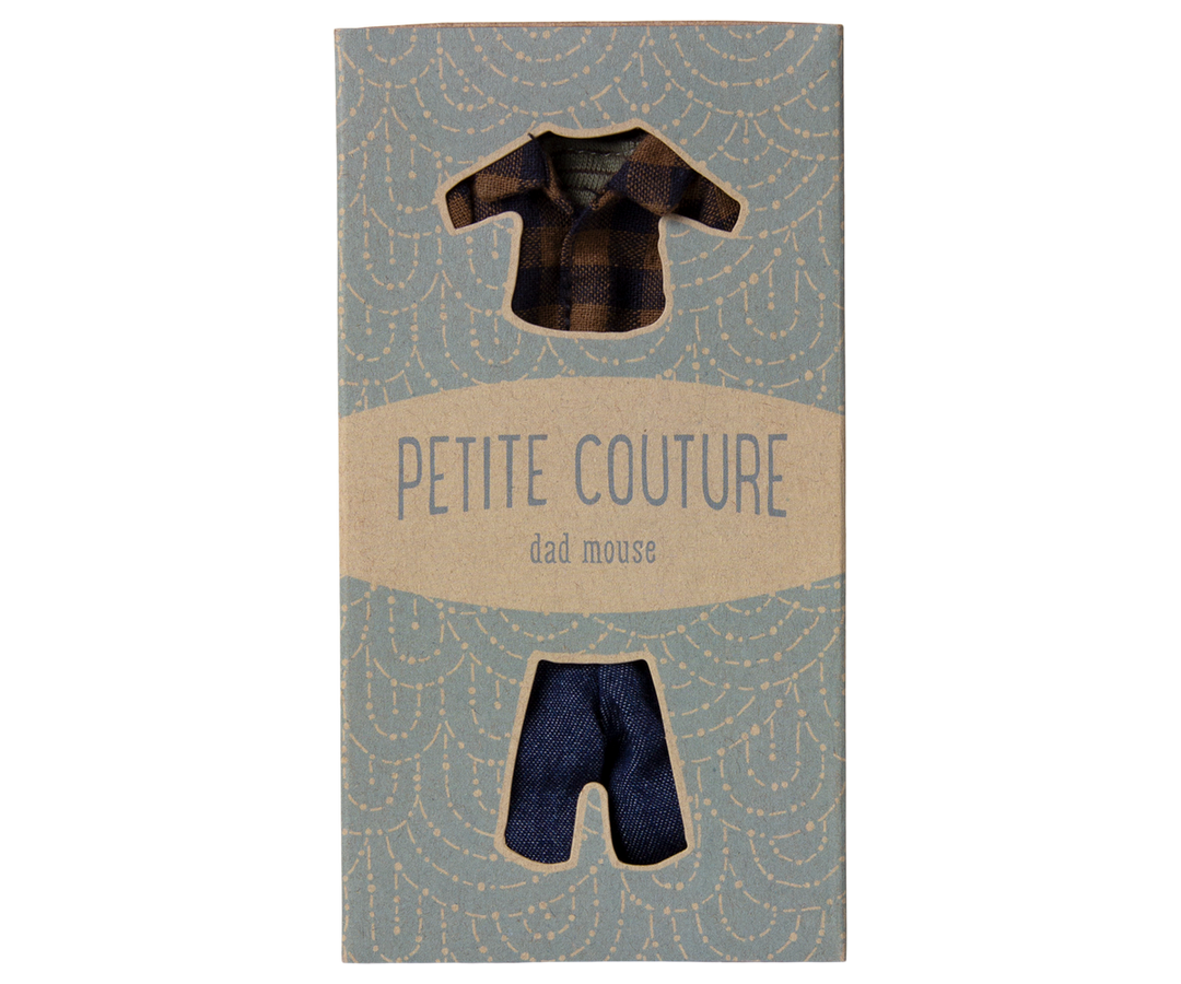 Maileg Brown Checked Shirt &amp; Pants– Dad Mouse