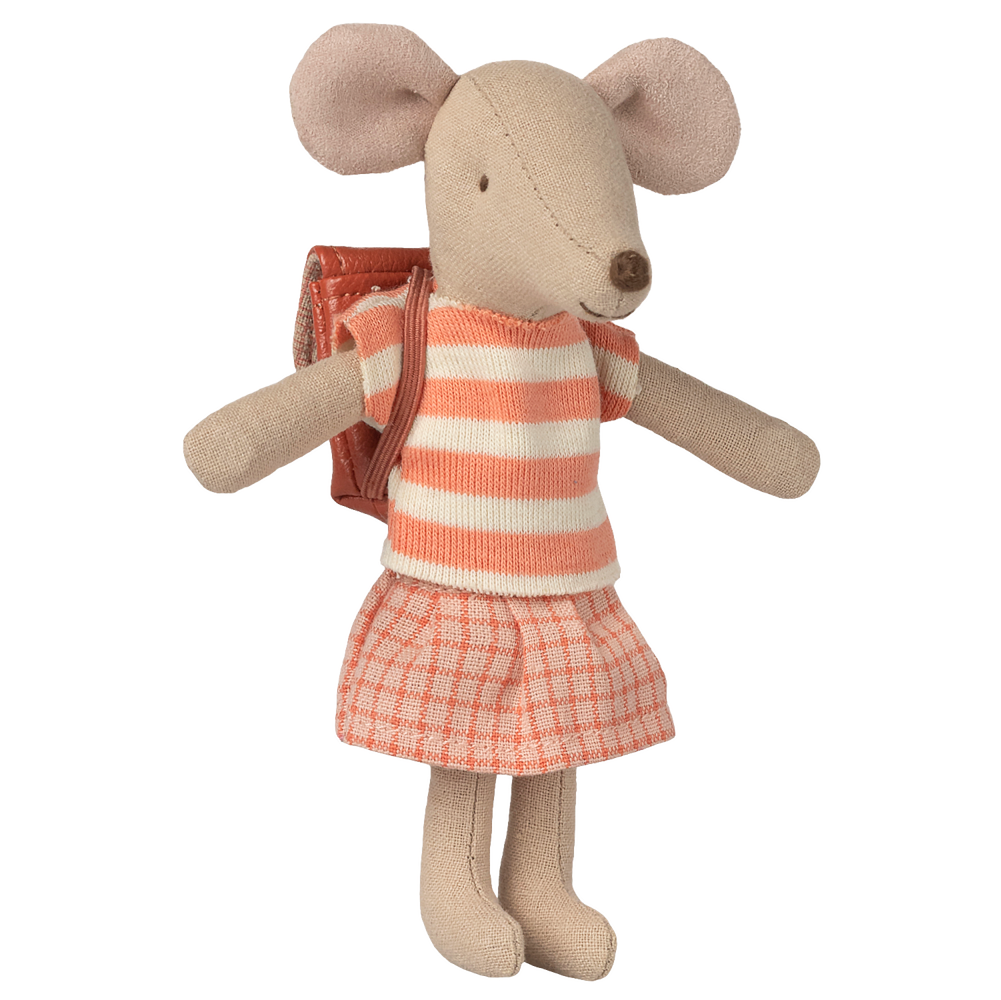Maileg Tricycle Mouse with Bag – Big Sister (Coral)