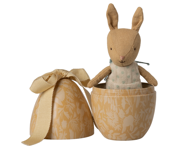 Maileg Easter Egg with Micro Rabbit – Cream &amp; Yellow