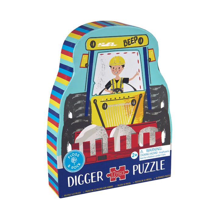 Floss &amp; Rock Construction Digger Shaped Puzzle – 12 Piece