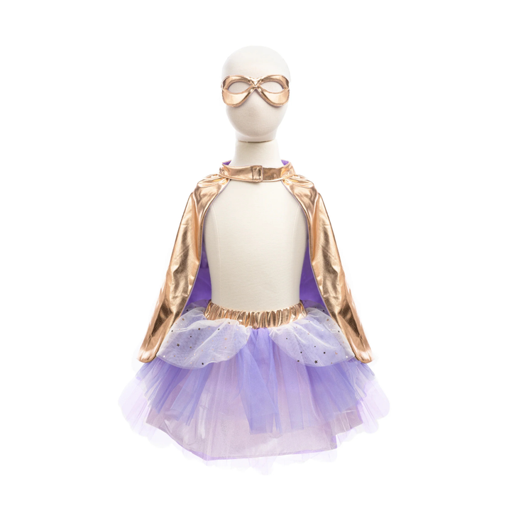 Great Pretenders Super-Duper Tutu Skirt, Cape &amp; Mask Play Costume Set – Metallic Rose &amp; Lilac