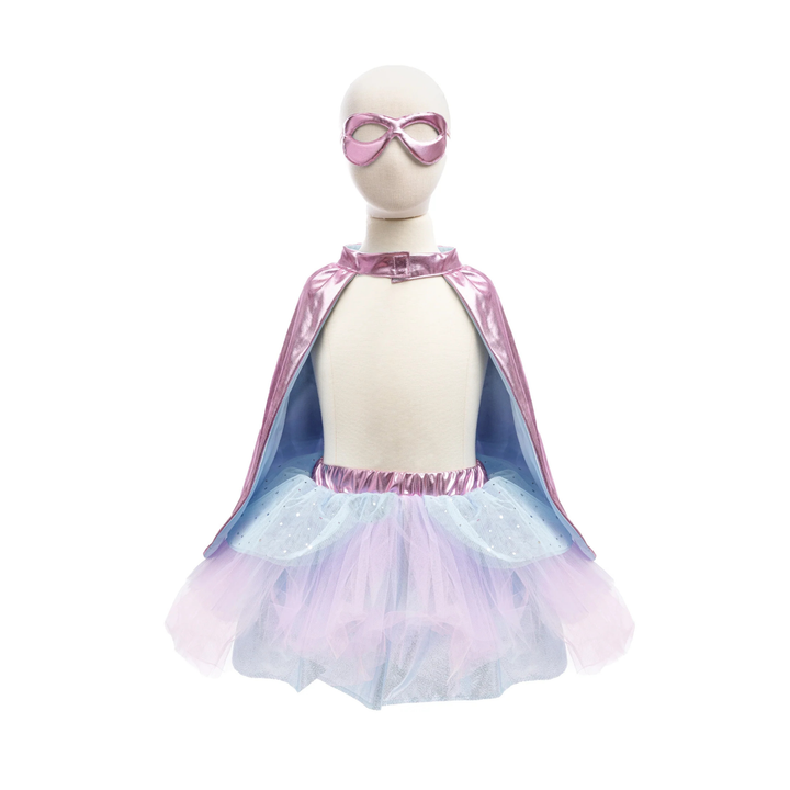 Great Pretenders Super-Duper Tutu Skirt, Cape &amp; Mask Play Costume Set – Metallic Pink &amp; Light Blue