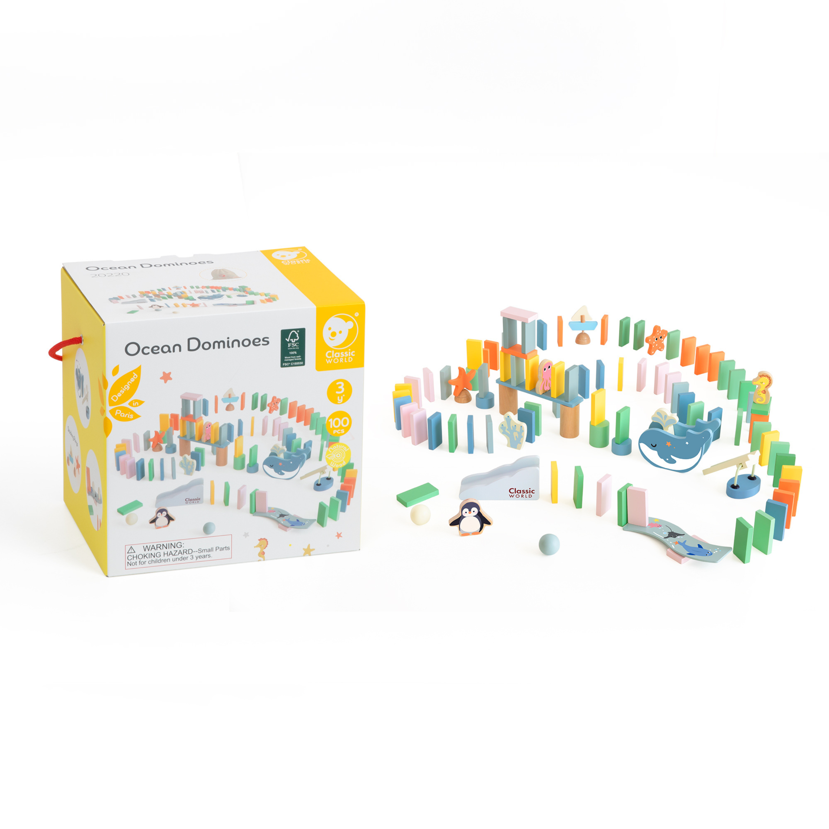 Classic World Wooden Ocean Dominoes in Bag (100 Piece)