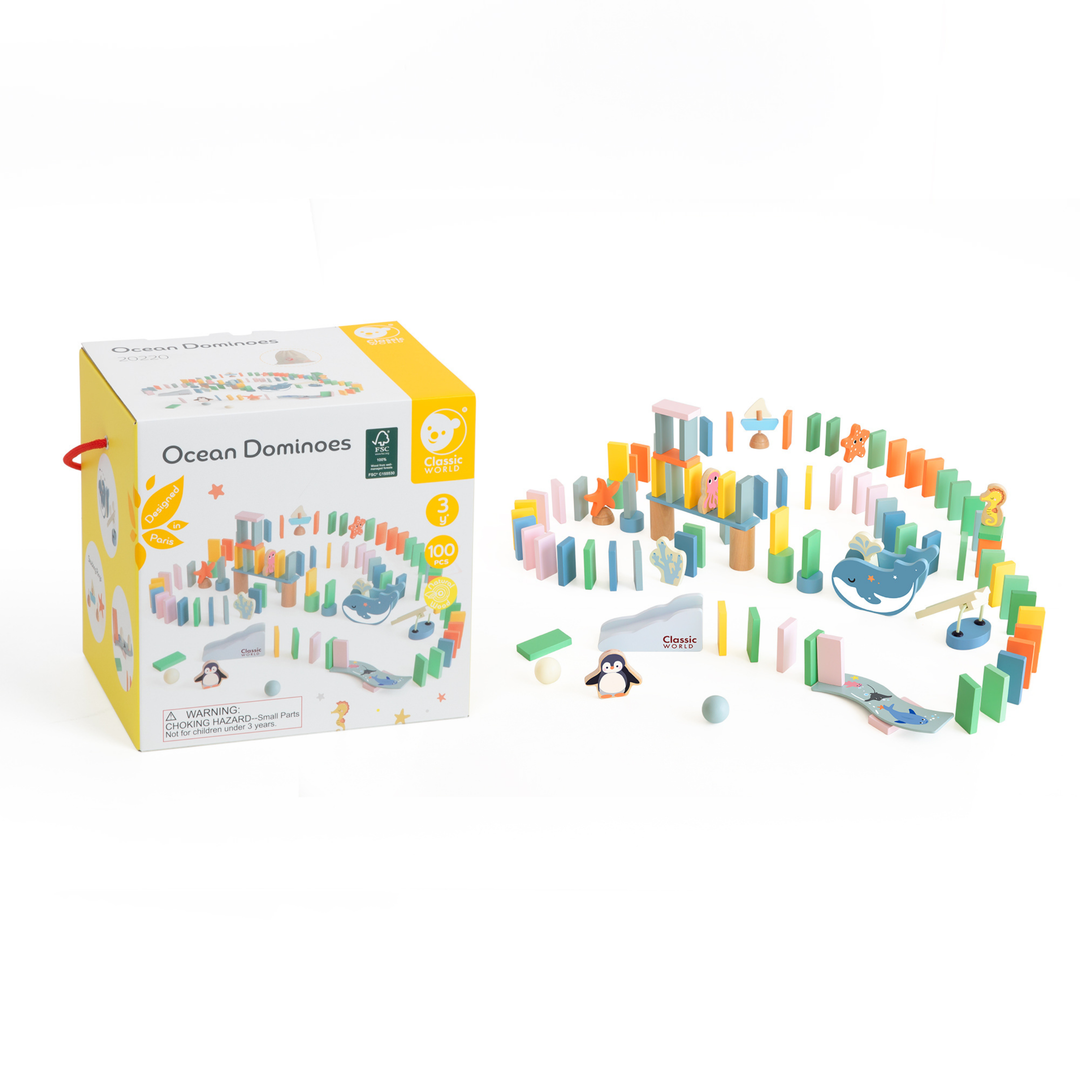 Classic World Wooden Ocean Dominoes in Bag (100 Piece)