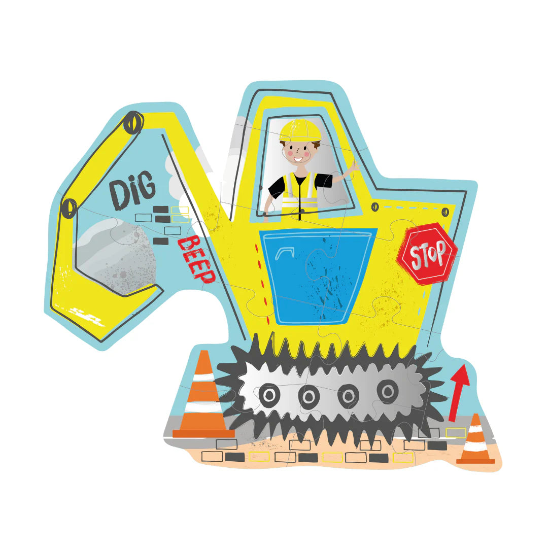Floss &amp; Rock Construction Digger Shaped Puzzle – 12 Piece