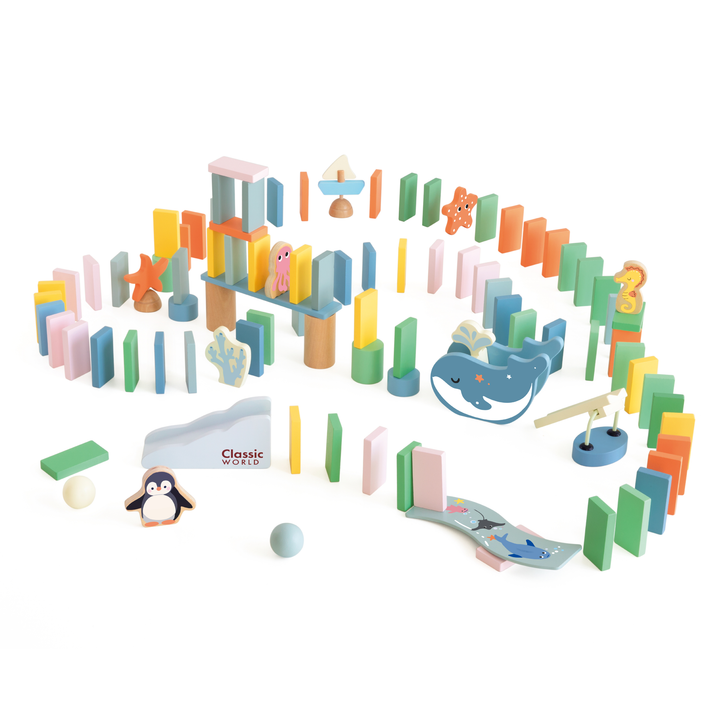 Classic World Wooden Ocean Dominoes in Bag (100 Piece)