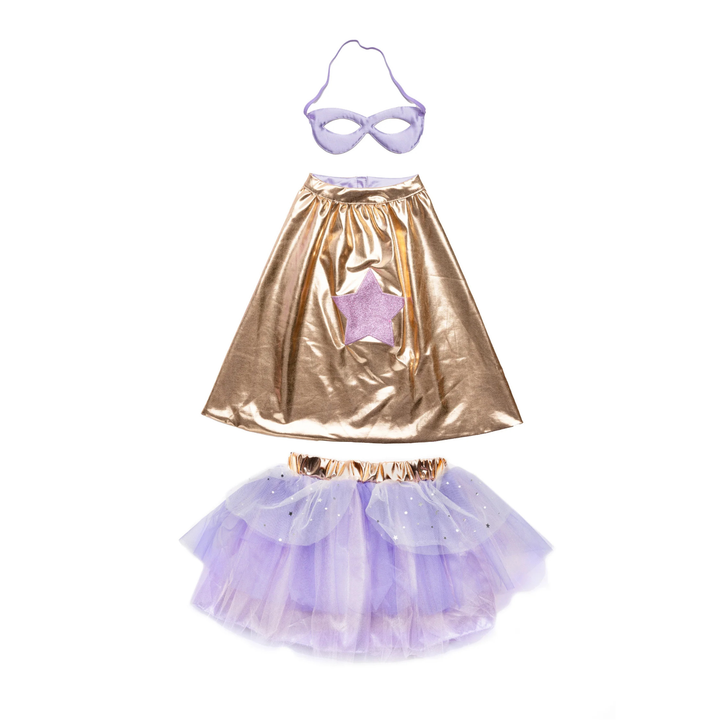 Great Pretenders Super-Duper Tutu Skirt, Cape &amp; Mask Play Costume Set – Metallic Rose &amp; Lilac