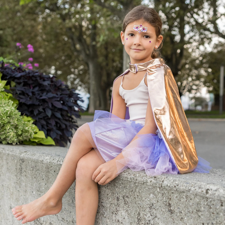 Great Pretenders Super-Duper Tutu Skirt, Cape &amp; Mask Play Costume Set – Metallic Rose &amp; Lilac