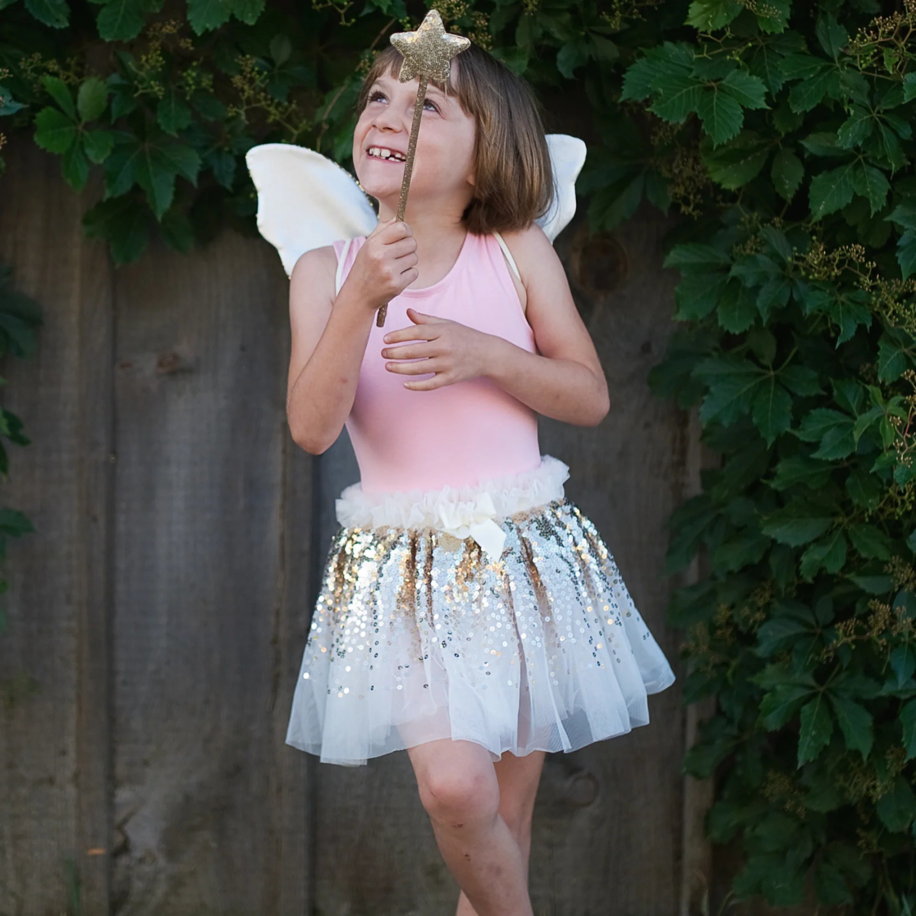 Great Pretenders Gracious Gold Sequins Skirt, Wings and Wand Play Costume Set