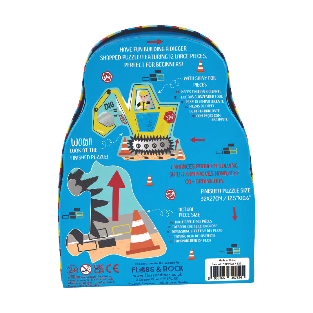 Floss &amp; Rock Construction Digger Shaped Puzzle – 12 Piece