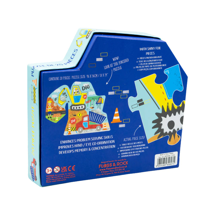 Floss &amp; Rock Construction Digger Shaped Puzzle – 20 Piece