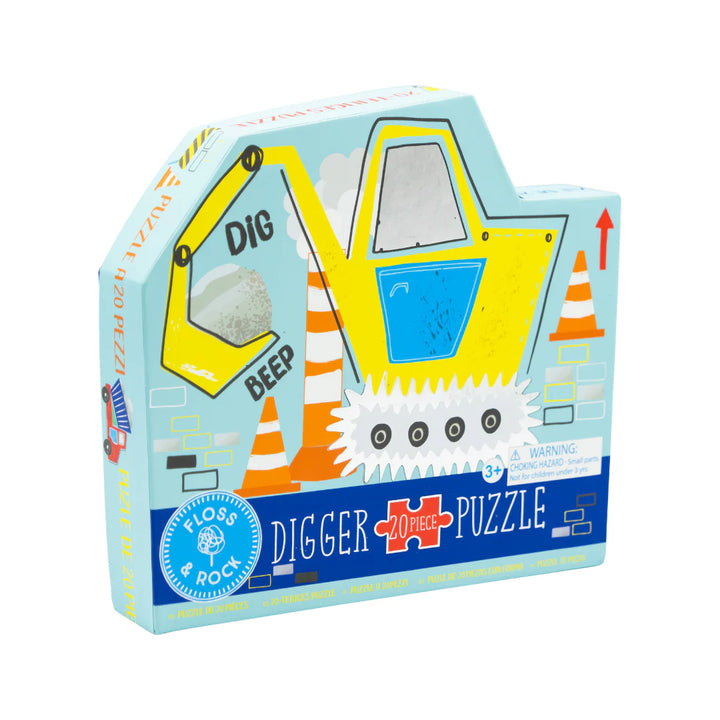 Floss &amp; Rock Construction Digger Shaped Puzzle – 20 Piece