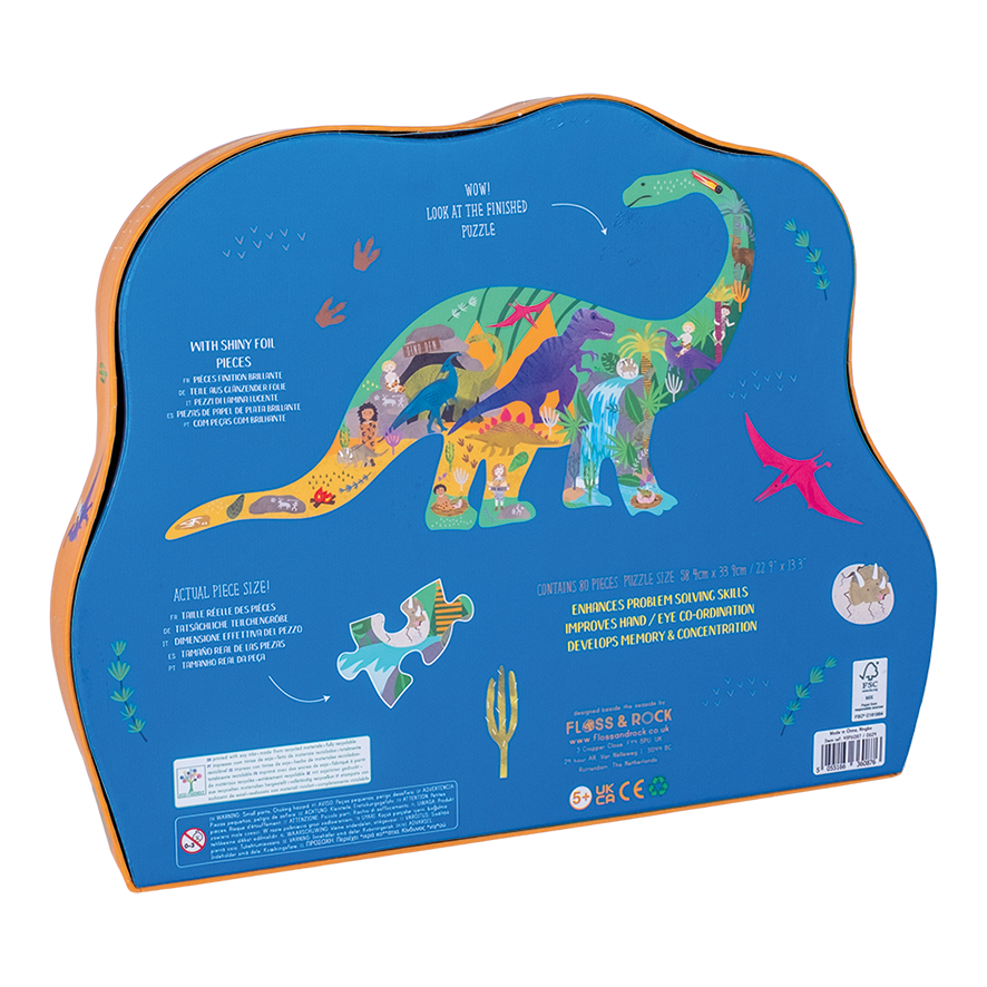Floss &amp; Rock Dino Shaped Puzzle – 80 Piece