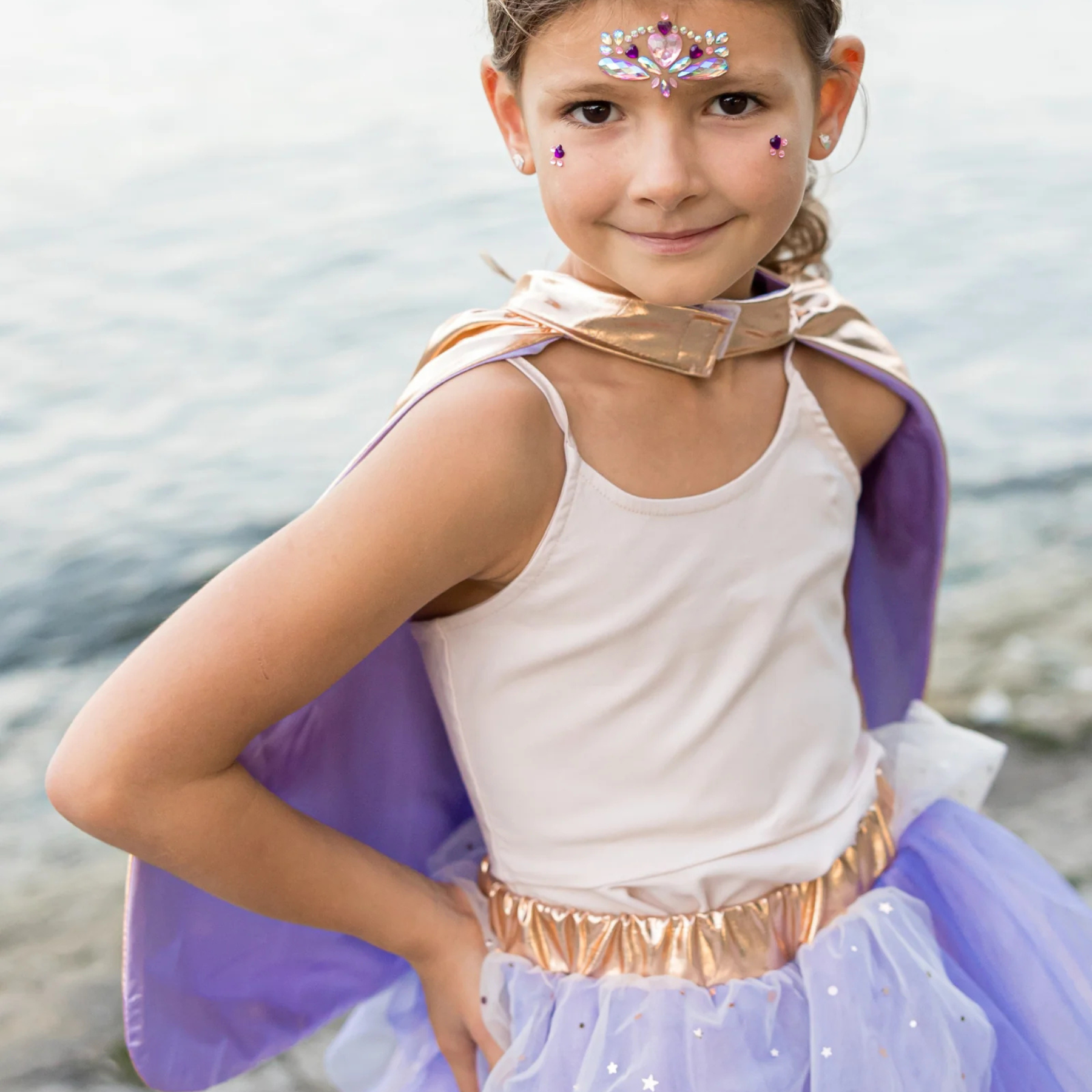 Great Pretenders Super-Duper Tutu Skirt, Cape & Mask Play Costume Set – Metallic Rose & Lilac