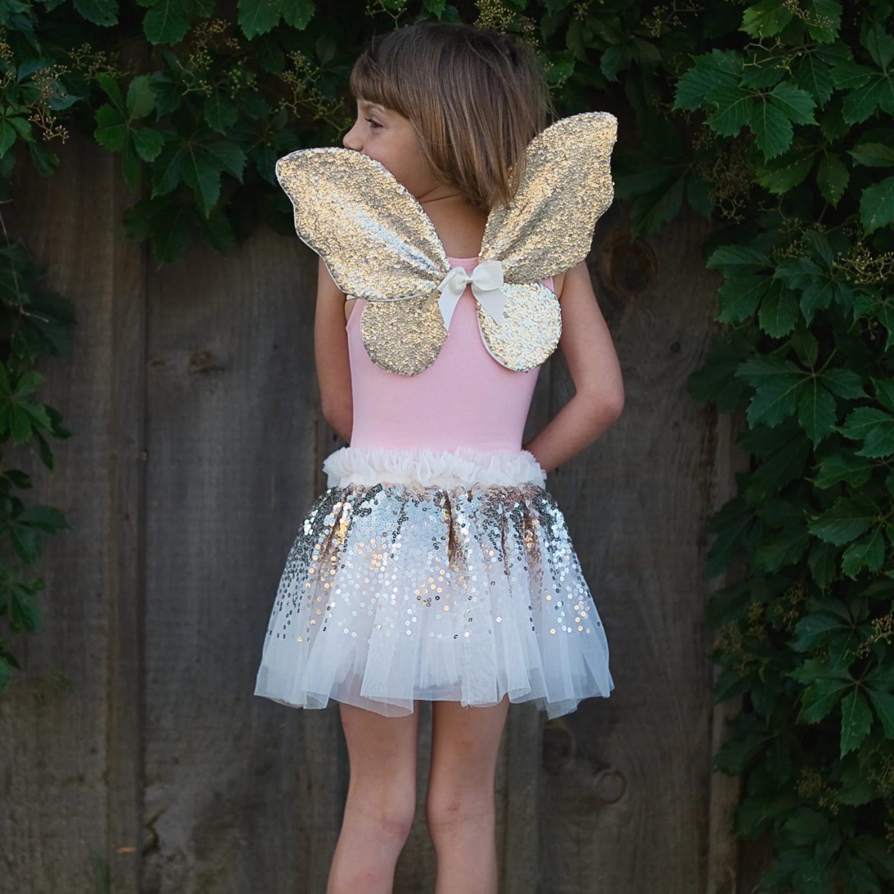 Great Pretenders Gracious Gold Sequins Skirt, Wings and Wand Play Costume Set