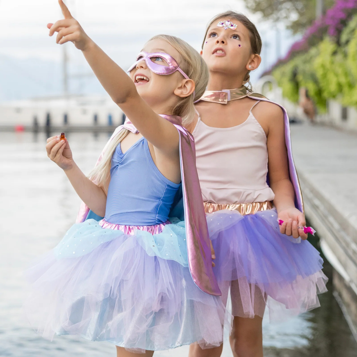 Great Pretenders Super-Duper Tutu Skirt, Cape &amp; Mask Play Costume Set – Metallic Pink &amp; Light Blue