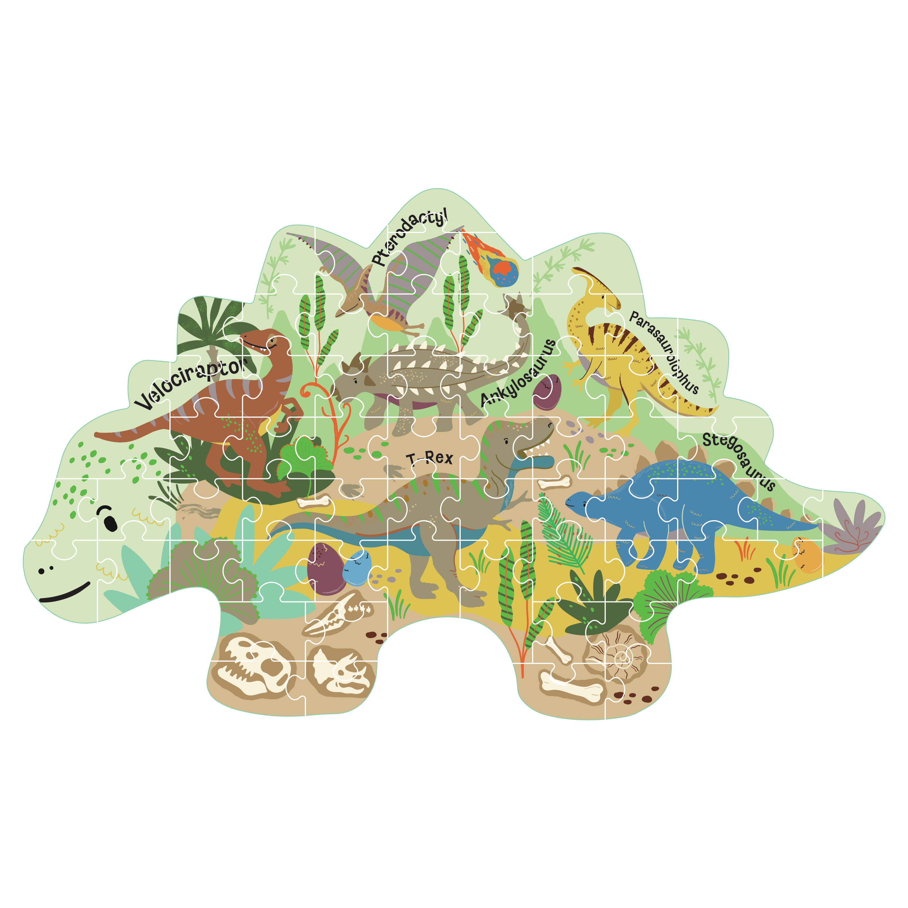 Floss & Rock Shaped Puzzle – Dinosaur (60 Piece)