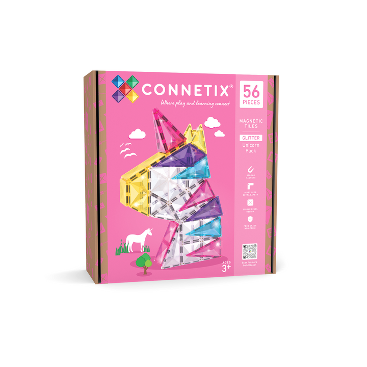 Connetix Tiles Magnetic Building Tiles Glitter Unicorn Pack – 56 Piece