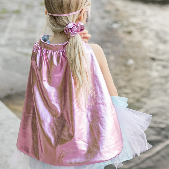 Great Pretenders Super-Duper Tutu Skirt, Cape &amp; Mask Play Costume Set – Metallic Pink &amp; Light Blue