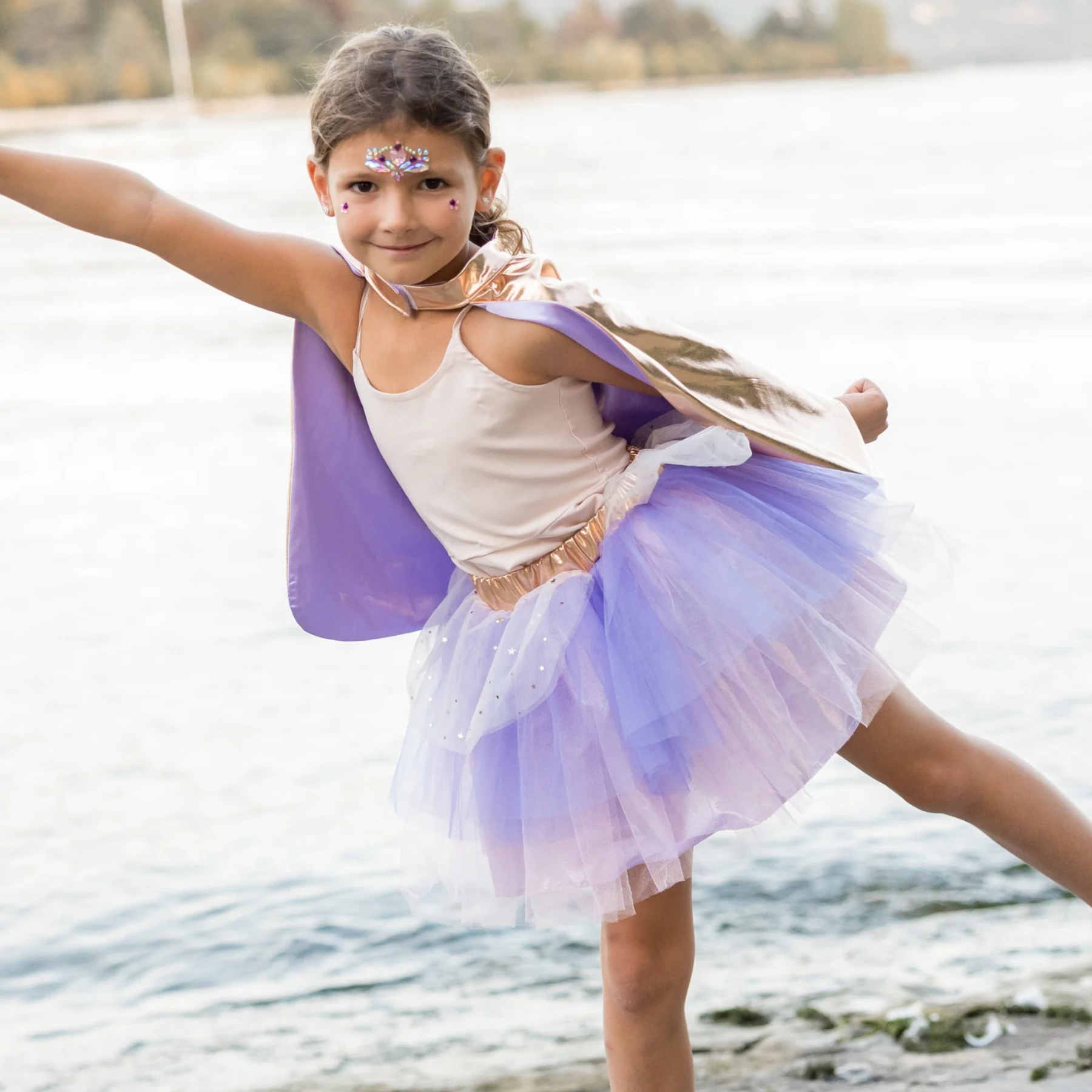 Great Pretenders Super-Duper Tutu Skirt, Cape & Mask Play Costume Set – Metallic Rose & Lilac