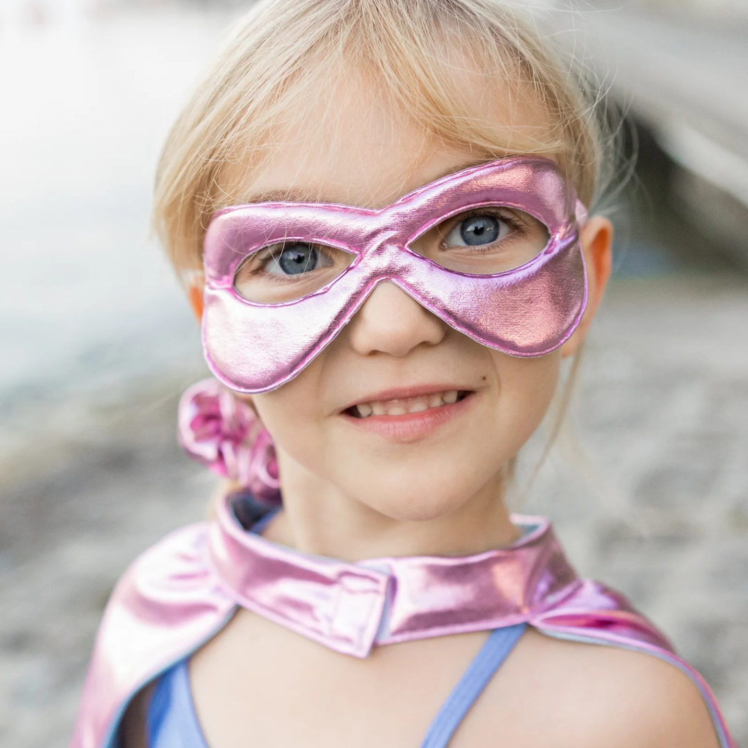Great Pretenders Super-Duper Tutu Skirt, Cape &amp; Mask Play Costume Set – Metallic Pink &amp; Light Blue