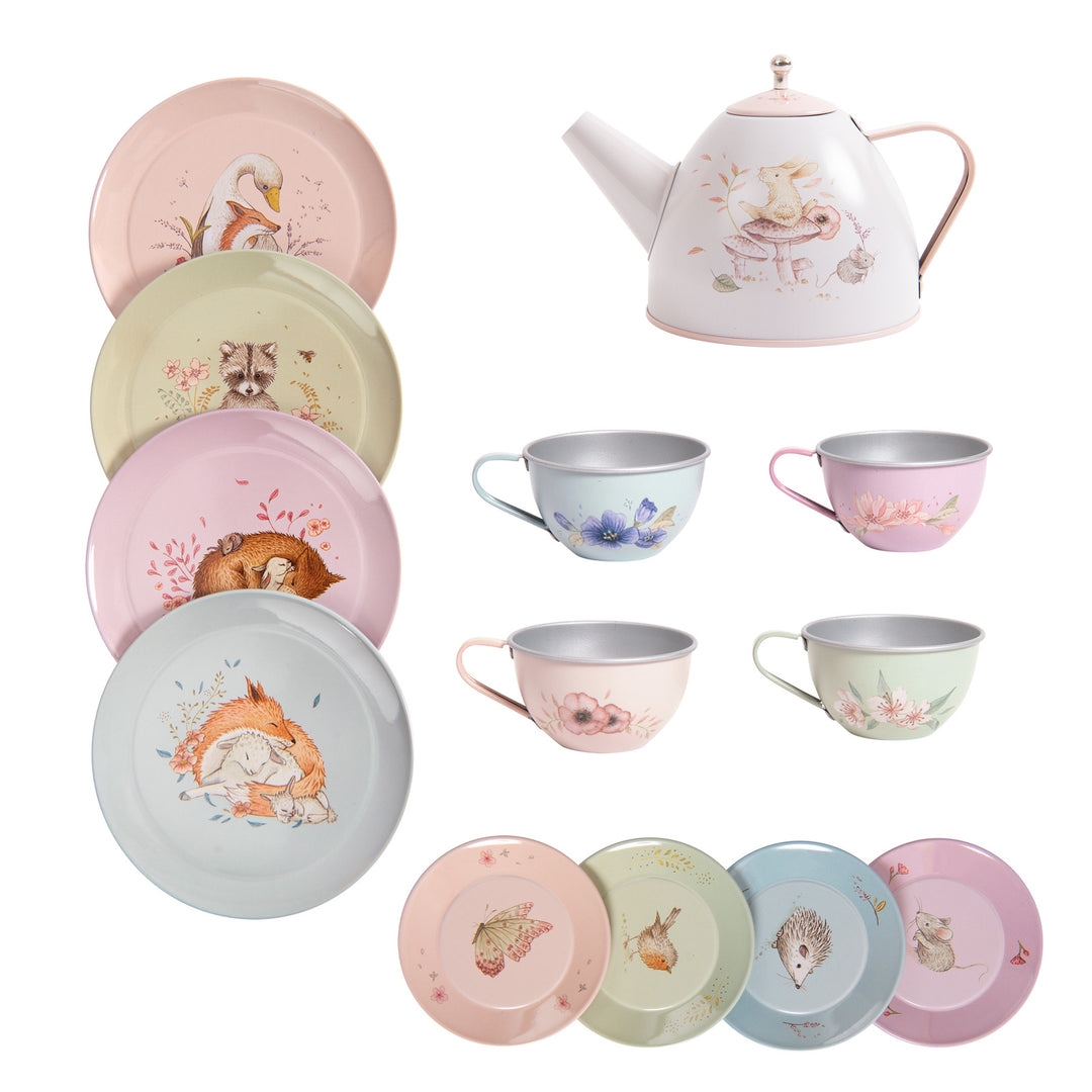Moulin Roty Les Rosalies Tin Tea Set in Suitcase