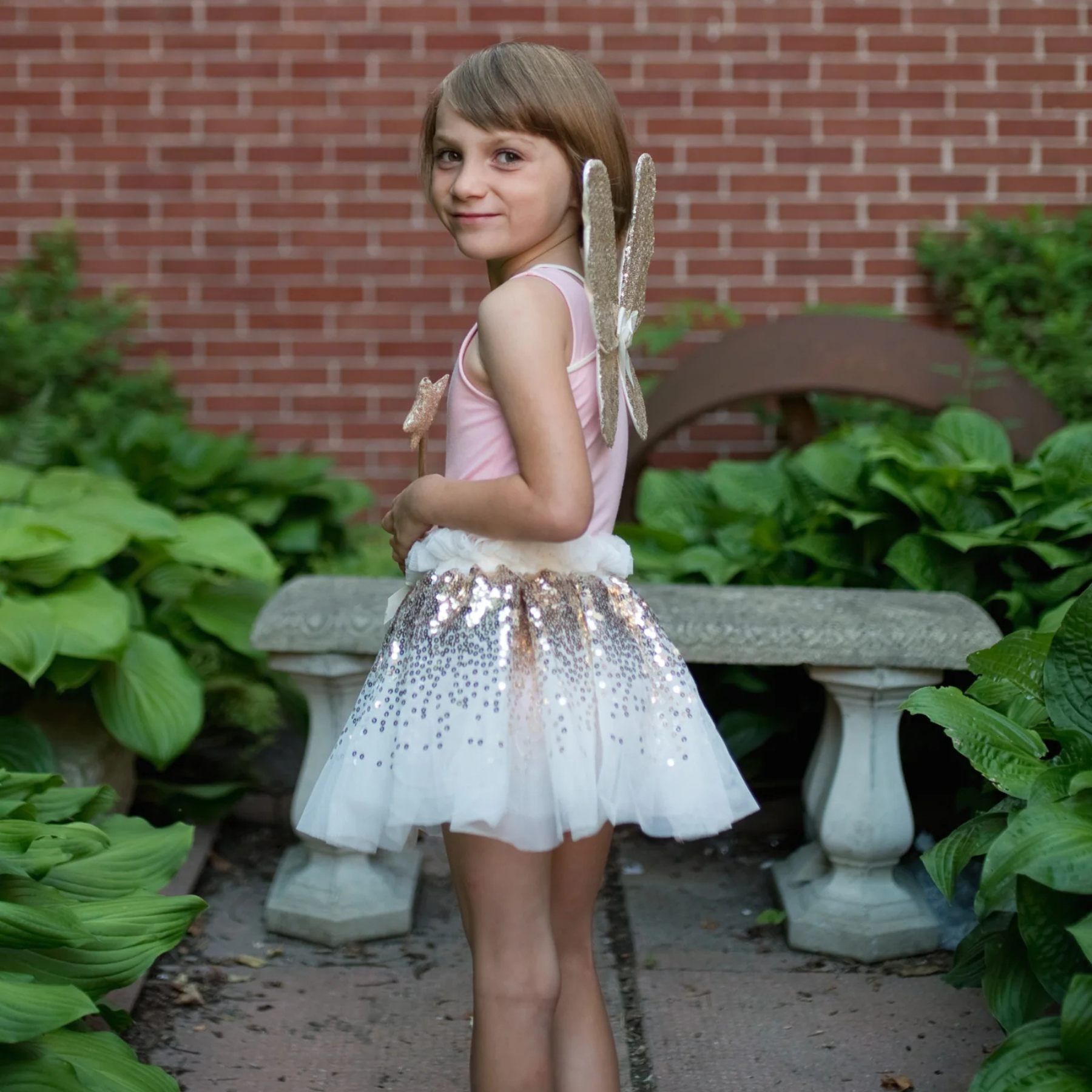 Great Pretenders Gracious Gold Sequins Skirt, Wings and Wand Play Costume Set