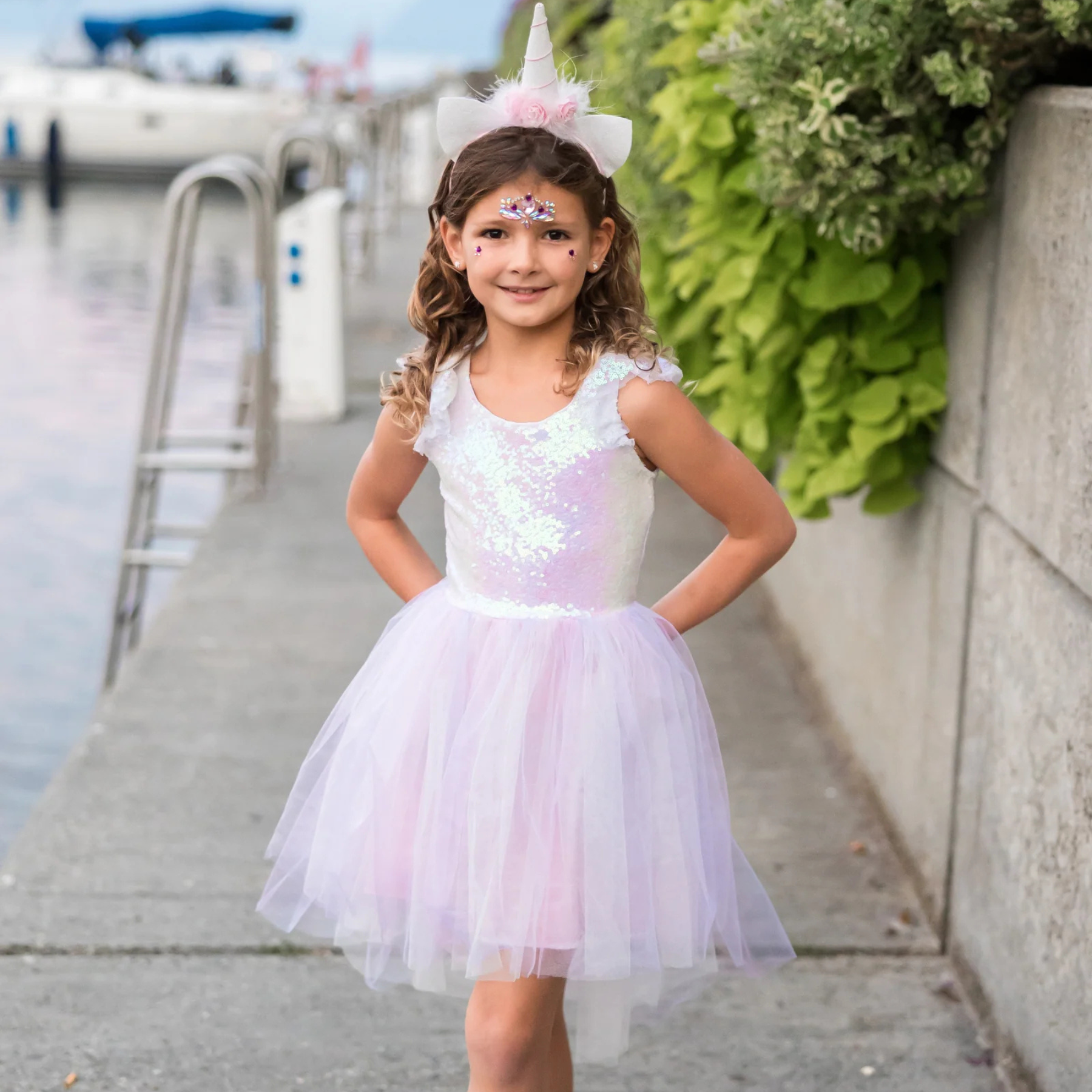 Great Pretenders Dreamy Unicorn Dress with Headband – Iridescent Pink