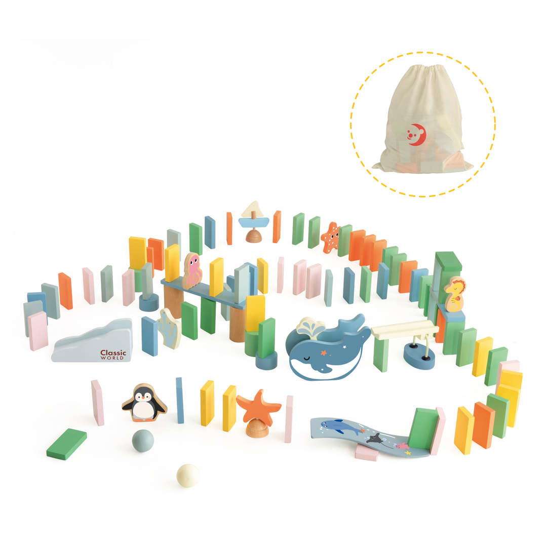 Classic World Wooden Ocean Dominoes in Bag (100 Piece)