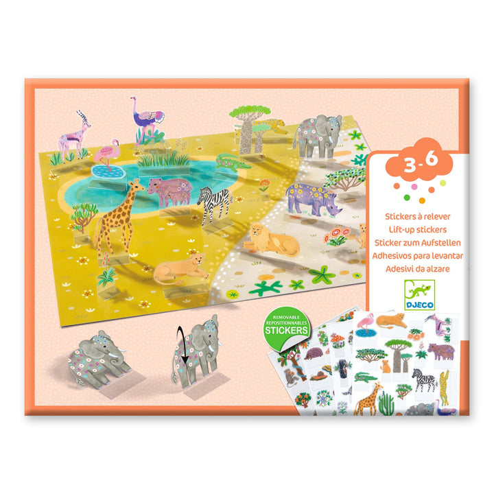 Djeco 3D Lift-Up Reusable Sticker Scenes – On Safari