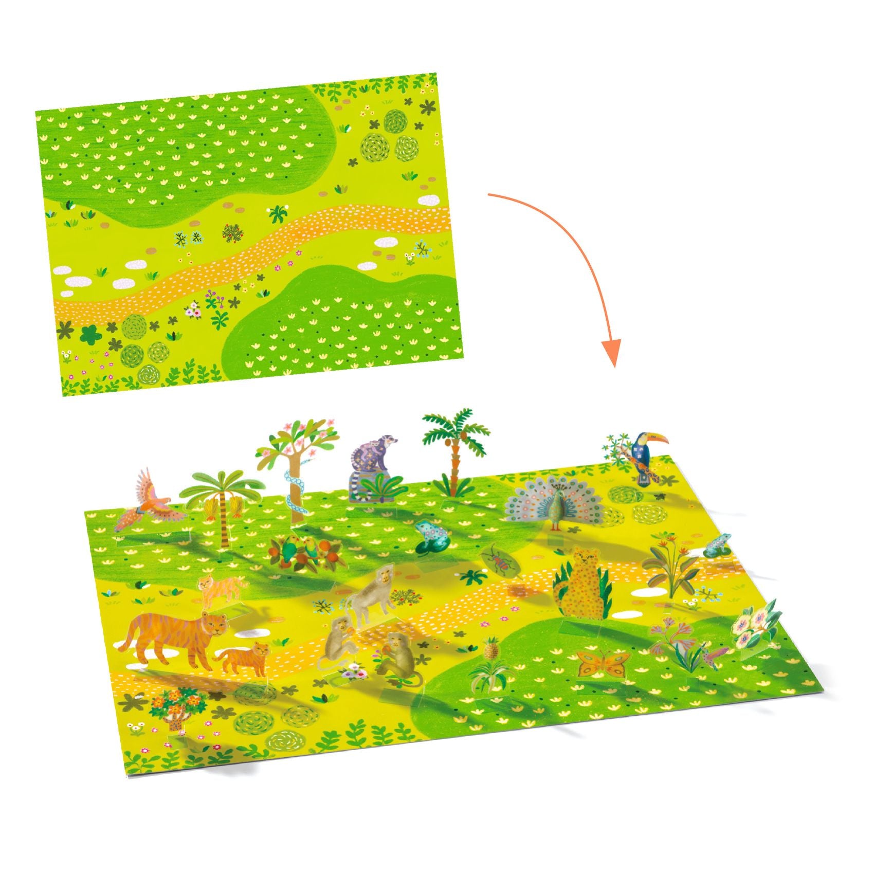 Djeco 3D Lift-Up Reusable Sticker Scenes – On Safari