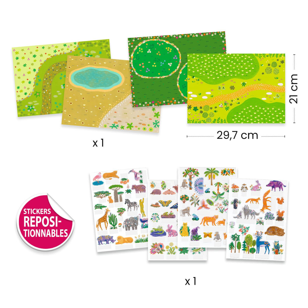 Djeco 3D Lift-Up Reusable Sticker Scenes – On Safari