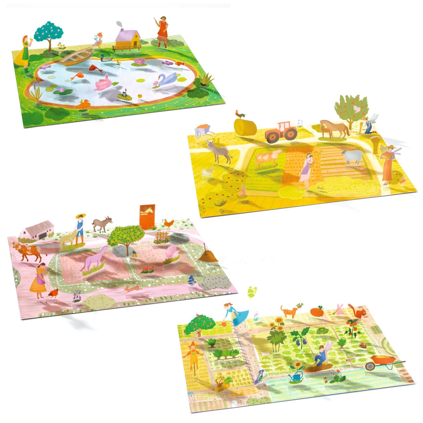 Djeco 3D Lift-Up Reusable Sticker Scenes – Farm
