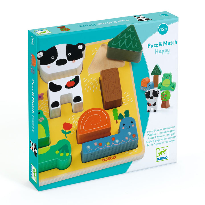 Djeco Puzz &amp; Match 3D Wooden Puzzle – Happy
