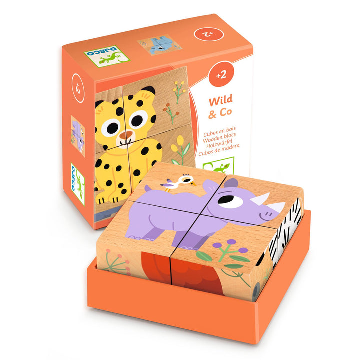 Djeco 6-in 1 Wooden Puzzle Cubes – Wild &amp; Co