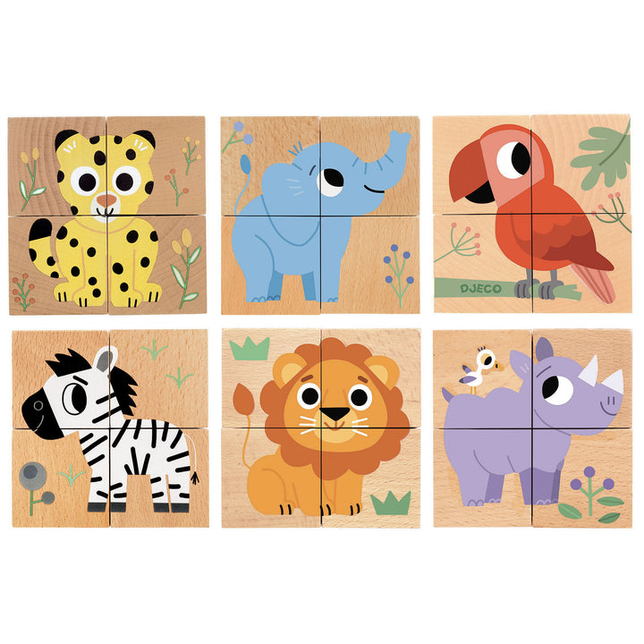Djeco 6-in 1 Wooden Puzzle Cubes – Wild &amp; Co