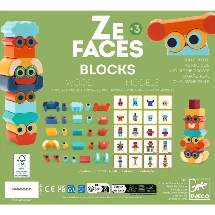 Djeco Ze Faces Wooden Blocks